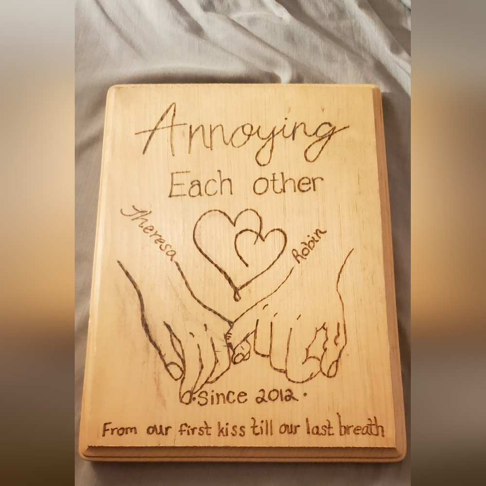 Wood burned Plaque with Heart Design (custom made only.)